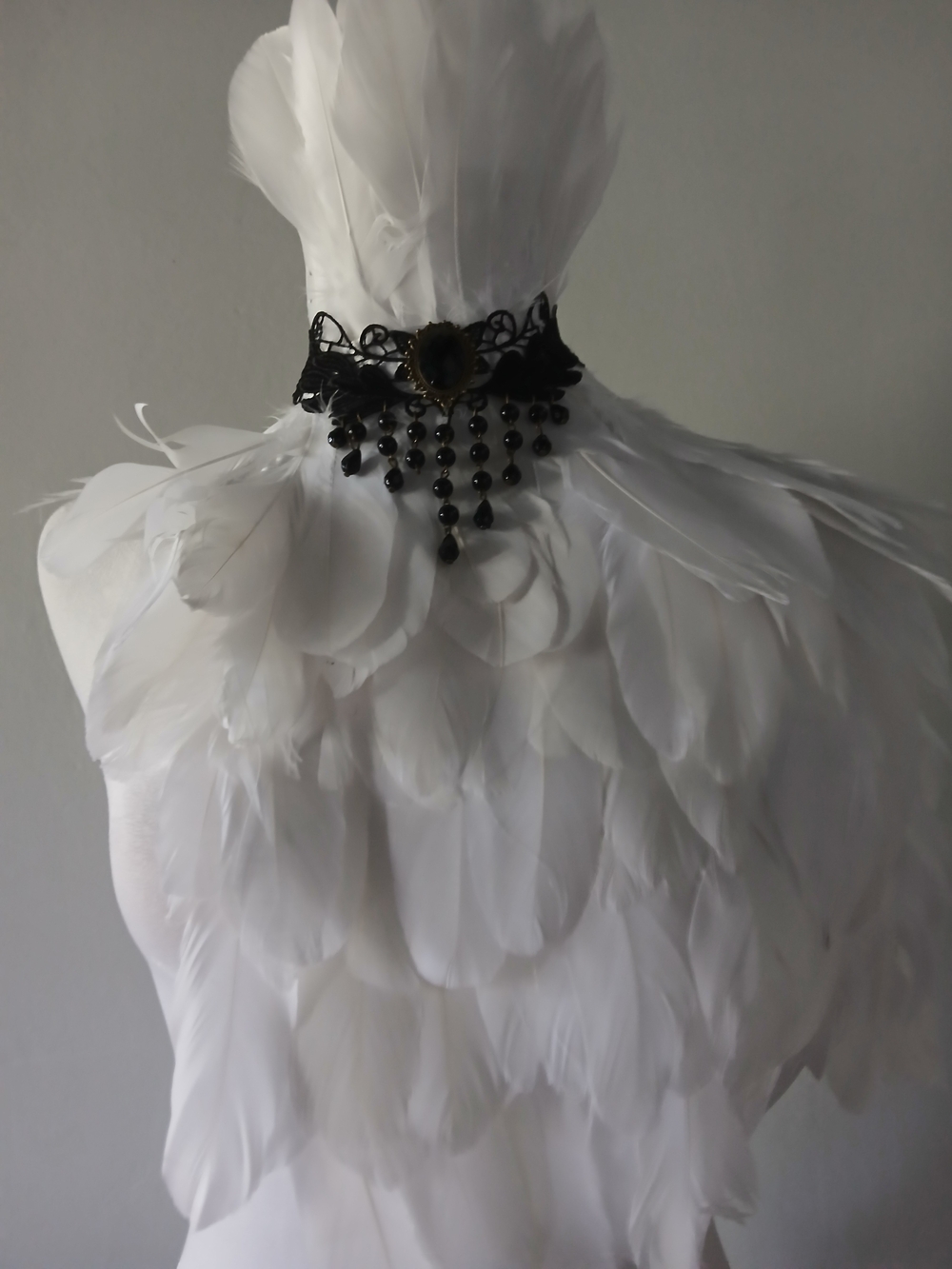 White Feather Chest And Neck Adornment That Includes This Gothic Black Choker
